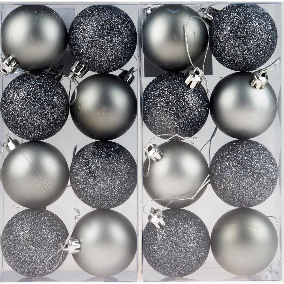 Graphite Grey Christmas Tree Baubles Decorations (Set of 16)