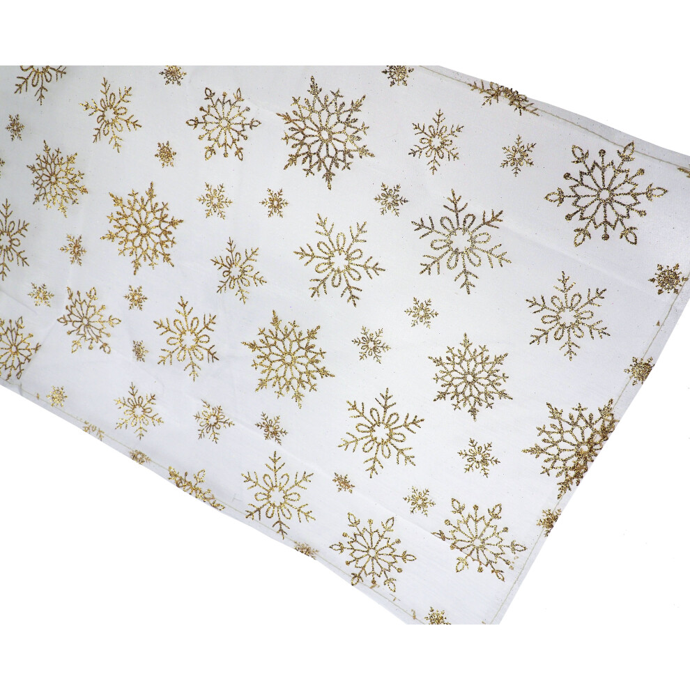 Sheer Voile Christmas Table Runner - 150 X 32cm - Gold Snowflakes