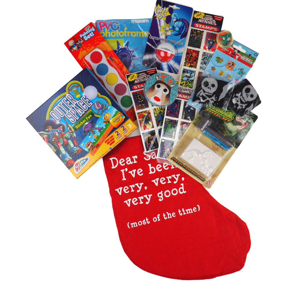 Boys Pre Filled Christmas Santa Stocking - With 12 Mystery Toys And Gifts