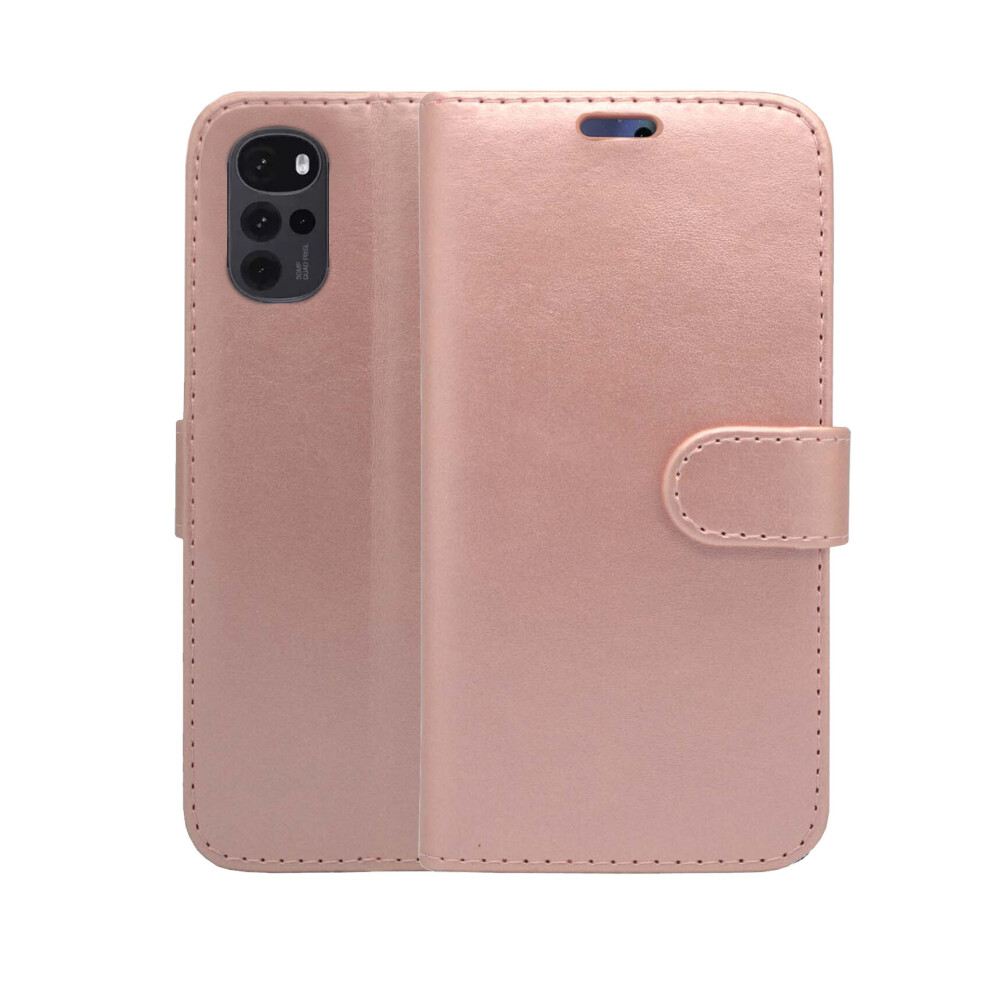 (Rose Gold) Case For Motorola G22 Wallet Flip PU Leather Stand Card Slot Pouch Cover