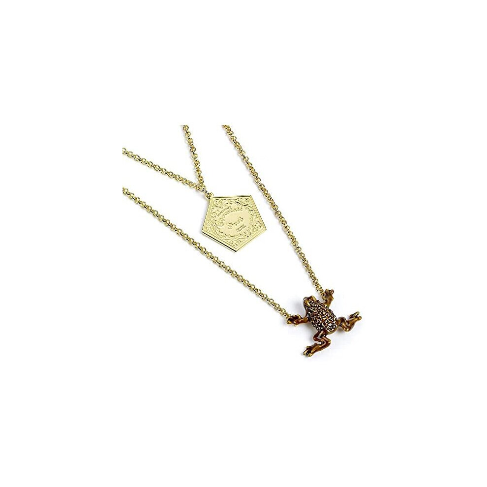 Official Harry Potter Sterling Silver Chocolate frog gold plated layer necklace Embellished with Swarovski Crystals by The Carat Shop