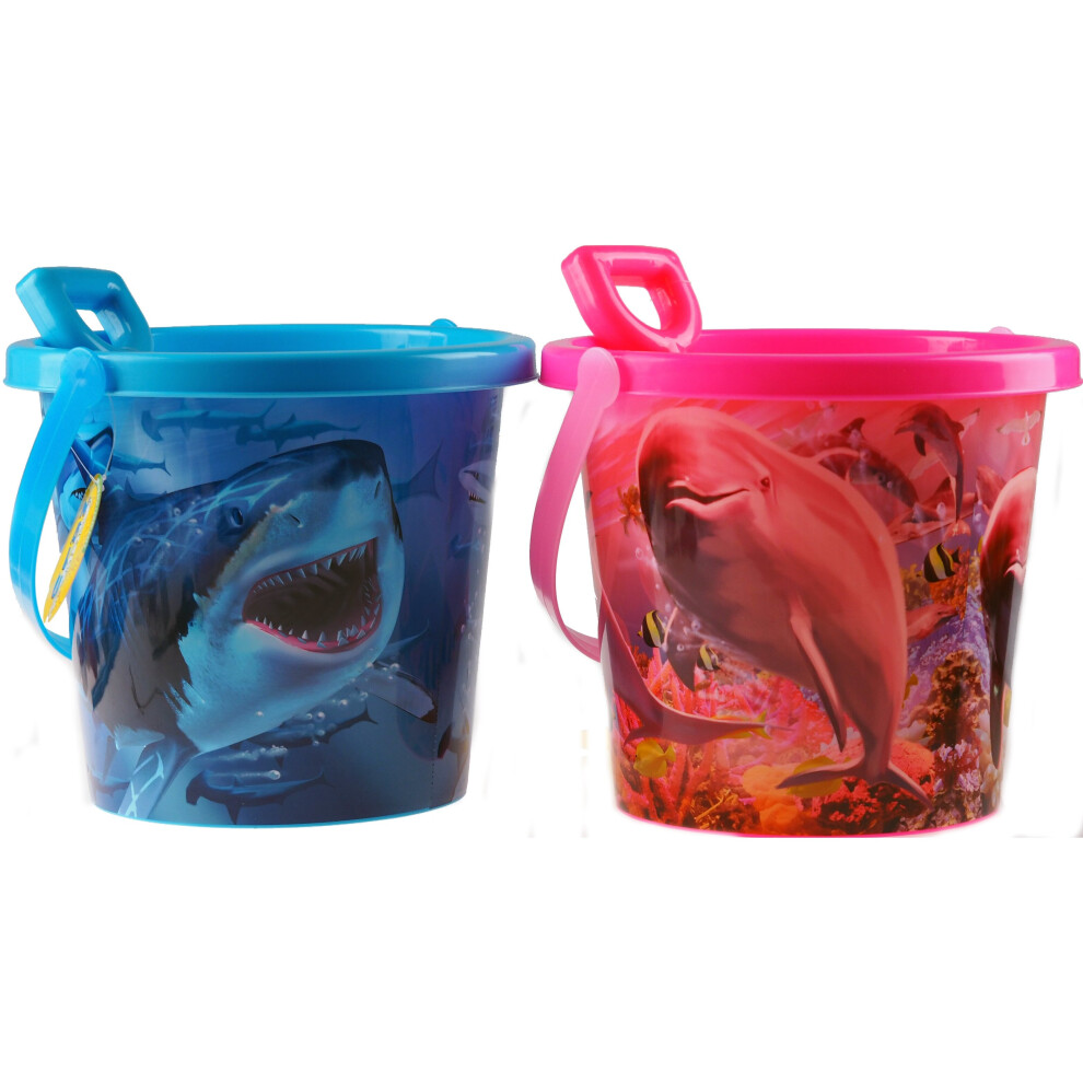 Blue Shark And Pink Dolphin Bucket And Spade Sets - Beach Toy (Set of 2)