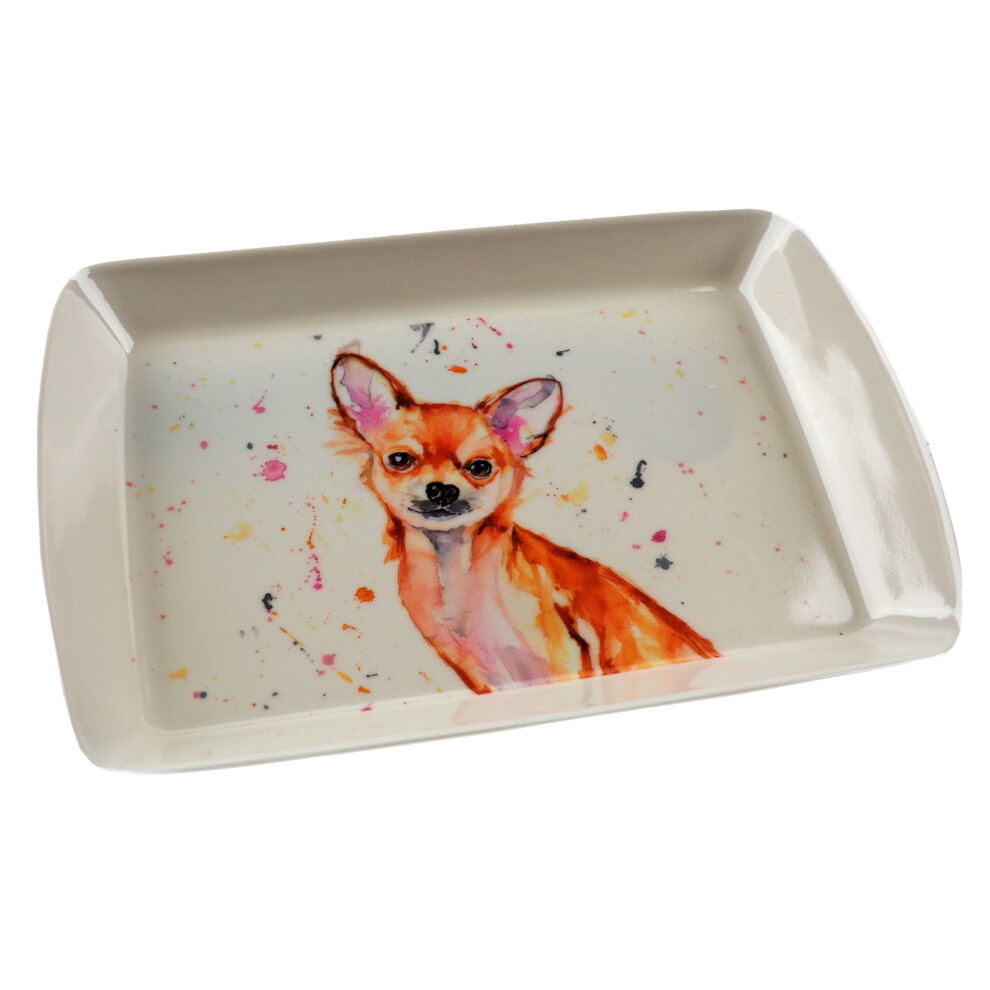 Melamine Plastic 23x16cm Snack Cake Tray Watercolour Dogs - Chihuahua