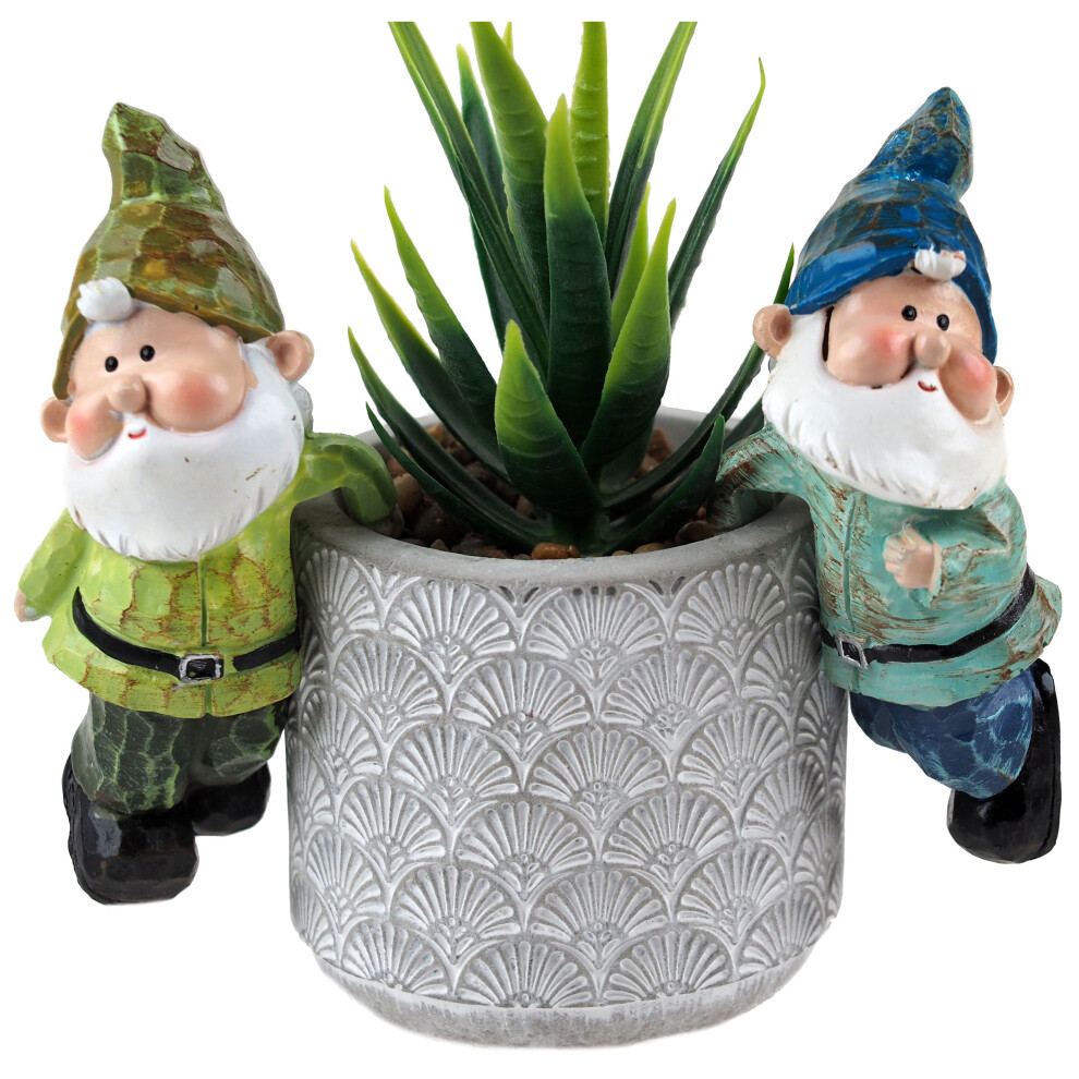 Gnome Plant Pot Hangers - Hanging Garden Home Ornaments - Green Blue - Set Of 2