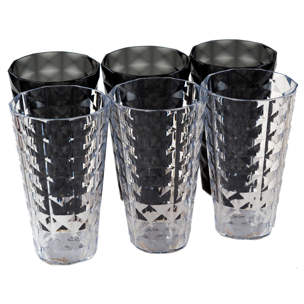 Geometric Reusable Plastic Summer Tumbler Glasses - Grey Clear (Set of 6)