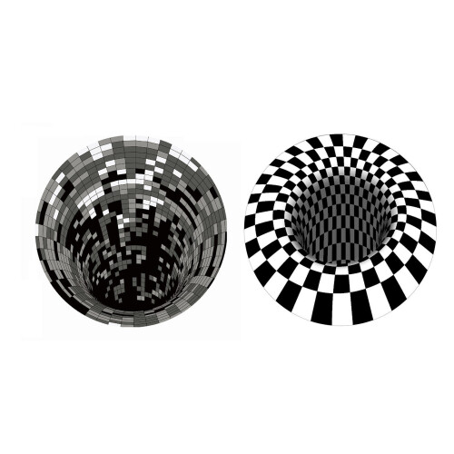 (White, 100*100cm/39.37*39.37in) 3D Space Round Carpet Checkered Vortex 1
