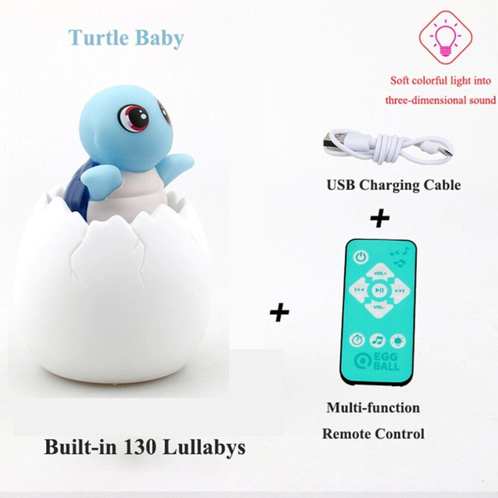 (Turtle) Multi-shape Creative Simulation Dinosaur Egg Night Light Sensor Pats Colorful Music Table Lamp Baby Sleep Aid Kids Glowing Toy