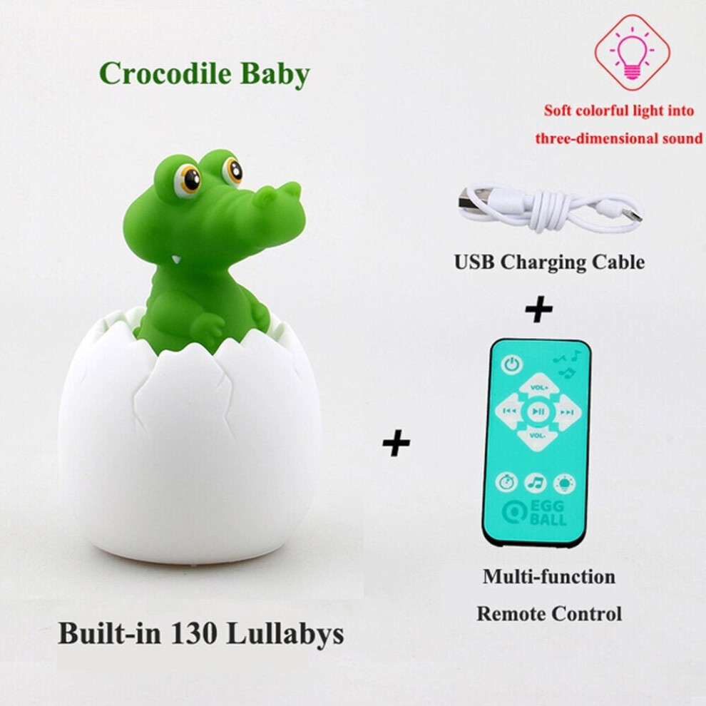 (Crocodile) Multi-shape Creative Simulation Dinosaur Egg Night Light Sensor Pats Colorful Music Table Lamp Baby Sleep Aid Kids Glowing Toy