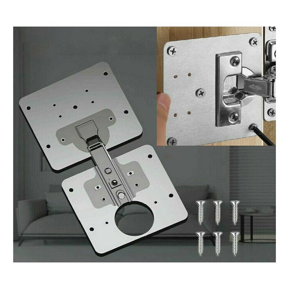 90mm Hinge Repair Plate Rust Resistant Steel Furniture Cupboard Repair Mount Set - 1 Plate + 6 Screws