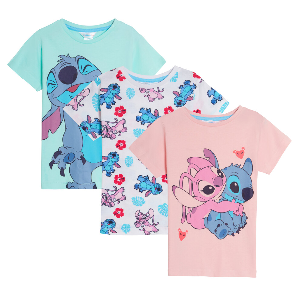 (4-5 Years) Girls 3 Pack Lilo & Stitch T-Shirts Disney Angel Summer Tops Short Sleeve Tees