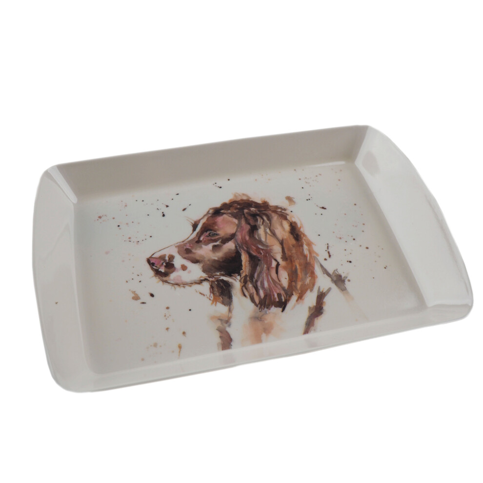 Melamine Plastic 23x16cm Snack Cake Tray Watercolour Dogs - Springer Spaniel