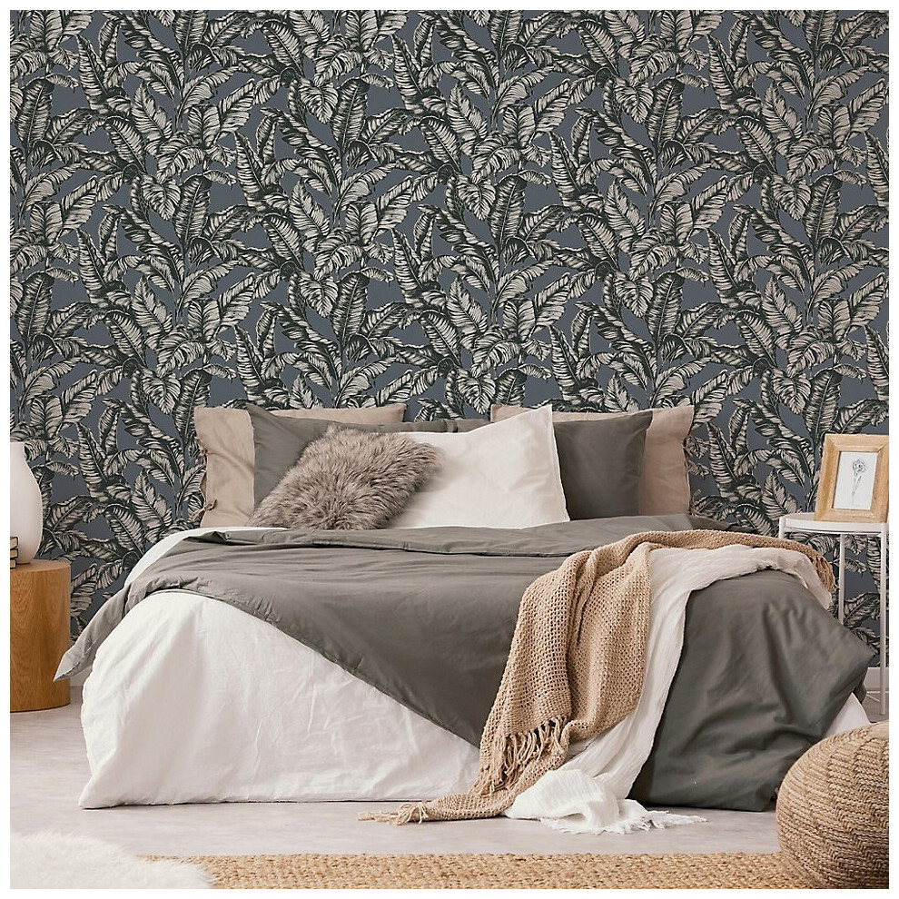 Boutique Sappor Palm Leaf Petrol/Gold Wallpaper (Was 23)