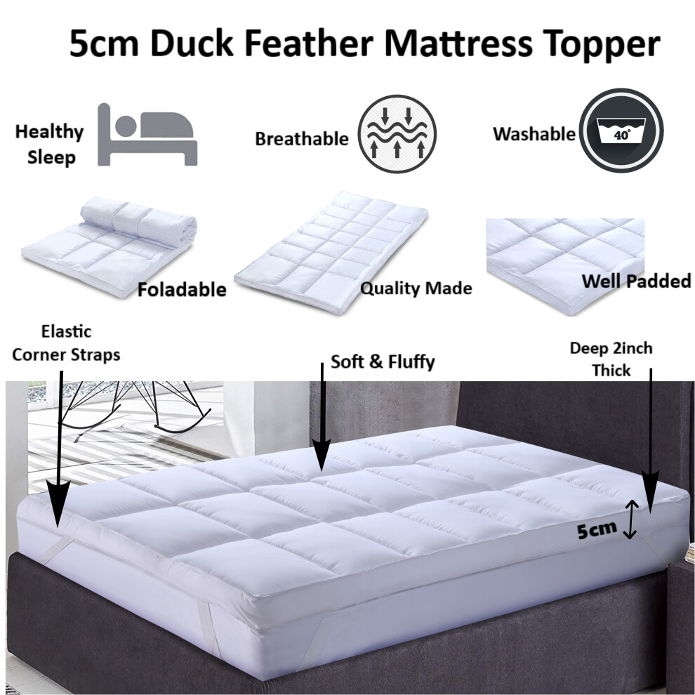 (Super-King) Luxury Mattress Topper Duck Feather & Down Extra Thick Box Constructed Stitched