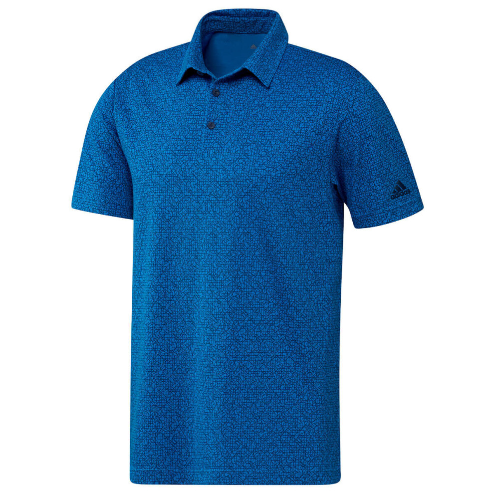 (S, Blue Rush/Crew Navy) adidas Golf Mens 2022 Primeblue Abstract Print Four-Way Stretch Polo Shirt