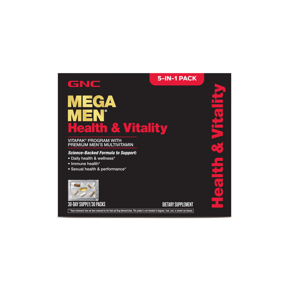 GNC Men's Health & Vitality Vitapak, 30 Daily Packs, 5-in-1 Complete Daily Nutrition Program for Men