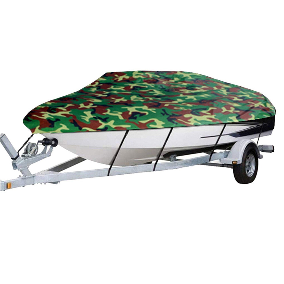 (17-19FT:600*300cm) Boat Cover All-weather Protection Full Covers with Adjustable Strip and Buckle Camouflage Style