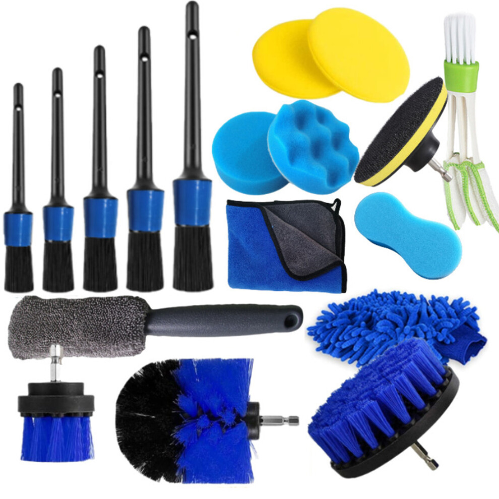 18pcs Car Wash Tools Set with Car Wash Cleaning Brush Car Wipes Tire Cleaning Brush Car Wash Brush Electric Drill Brush Wash Glove