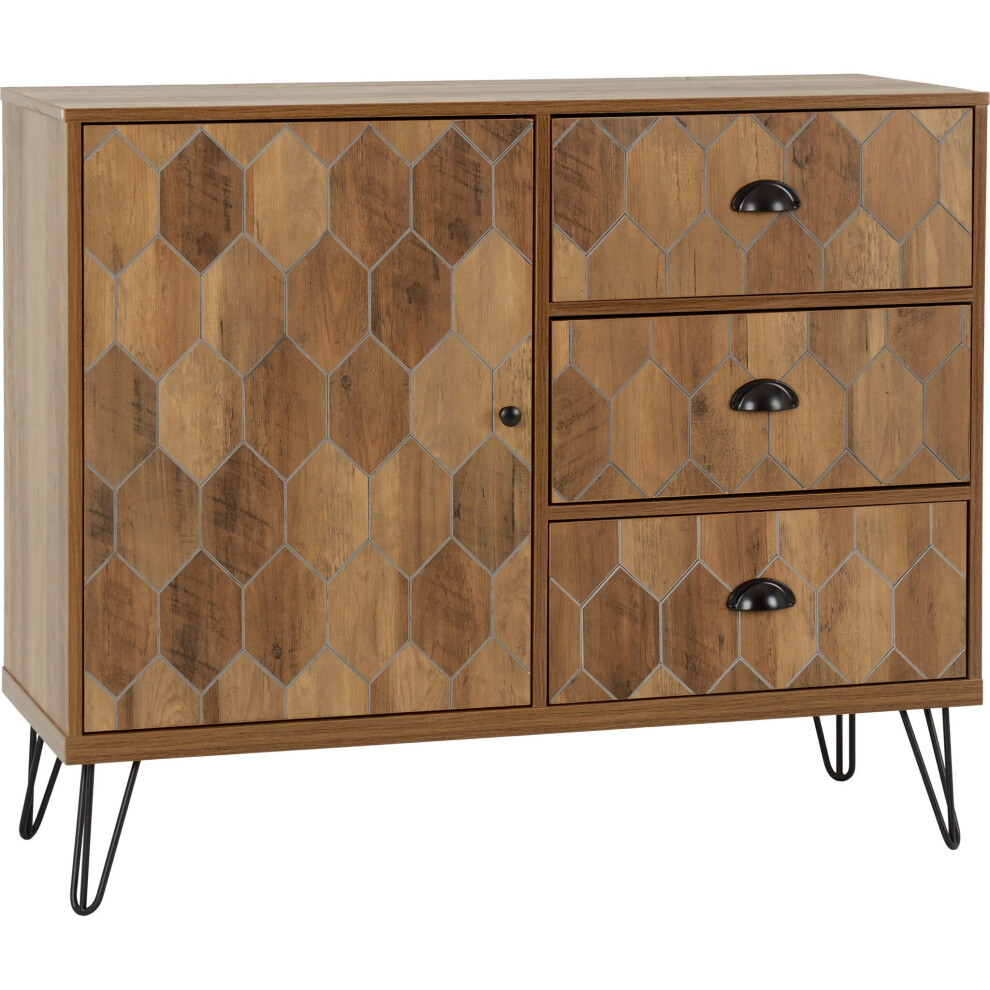 Seconique Ottawa 1 Door 3 Drawer Sideboard Medium Oak Effect/Black Not,Specified