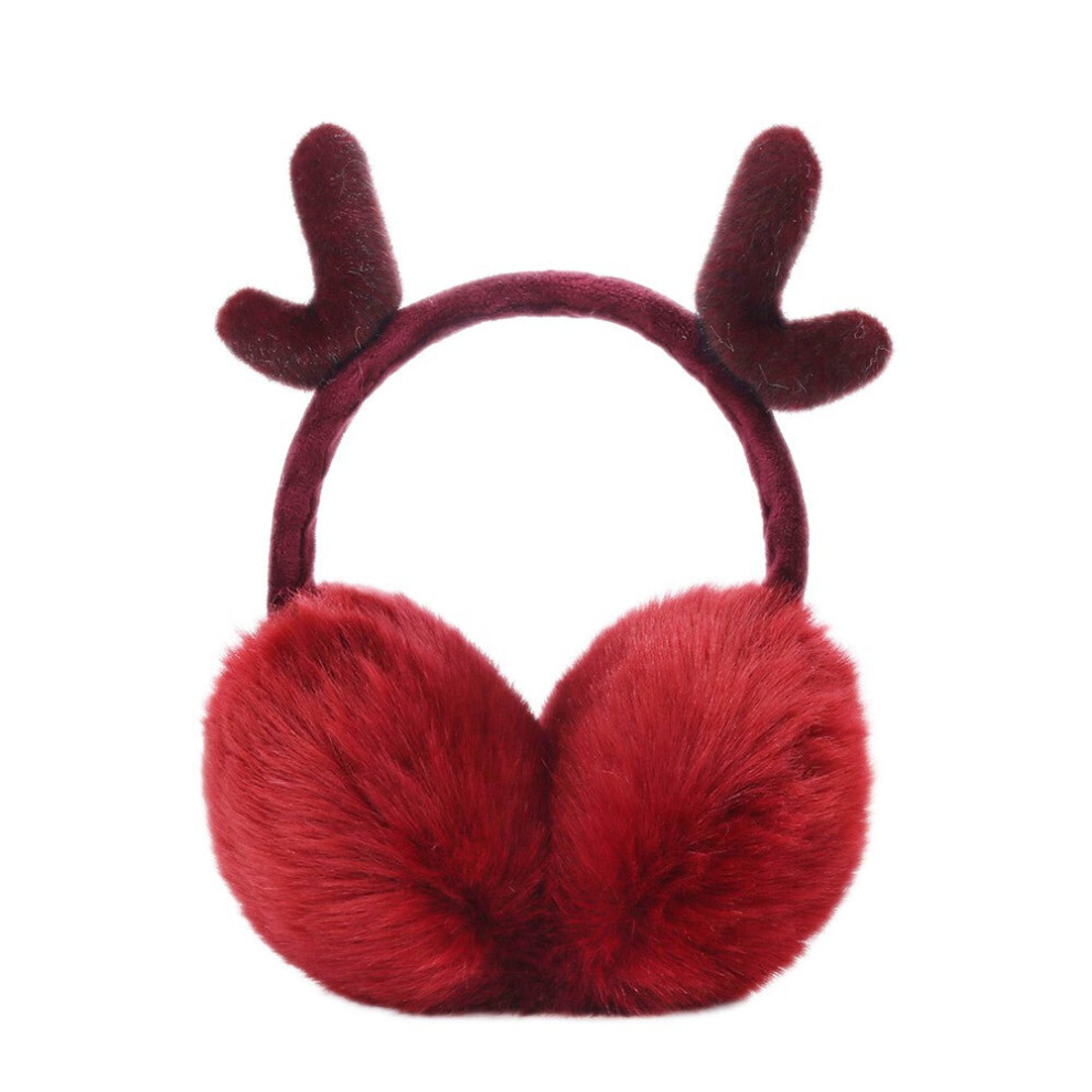 (Burgundy) Cute Fashion Antlers Earmuffs Outdoor Winter Warm