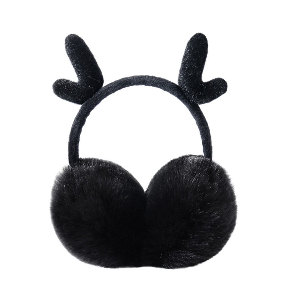 (Black) Cute Fashion Antlers Earmuffs Outdoor Winter Warm