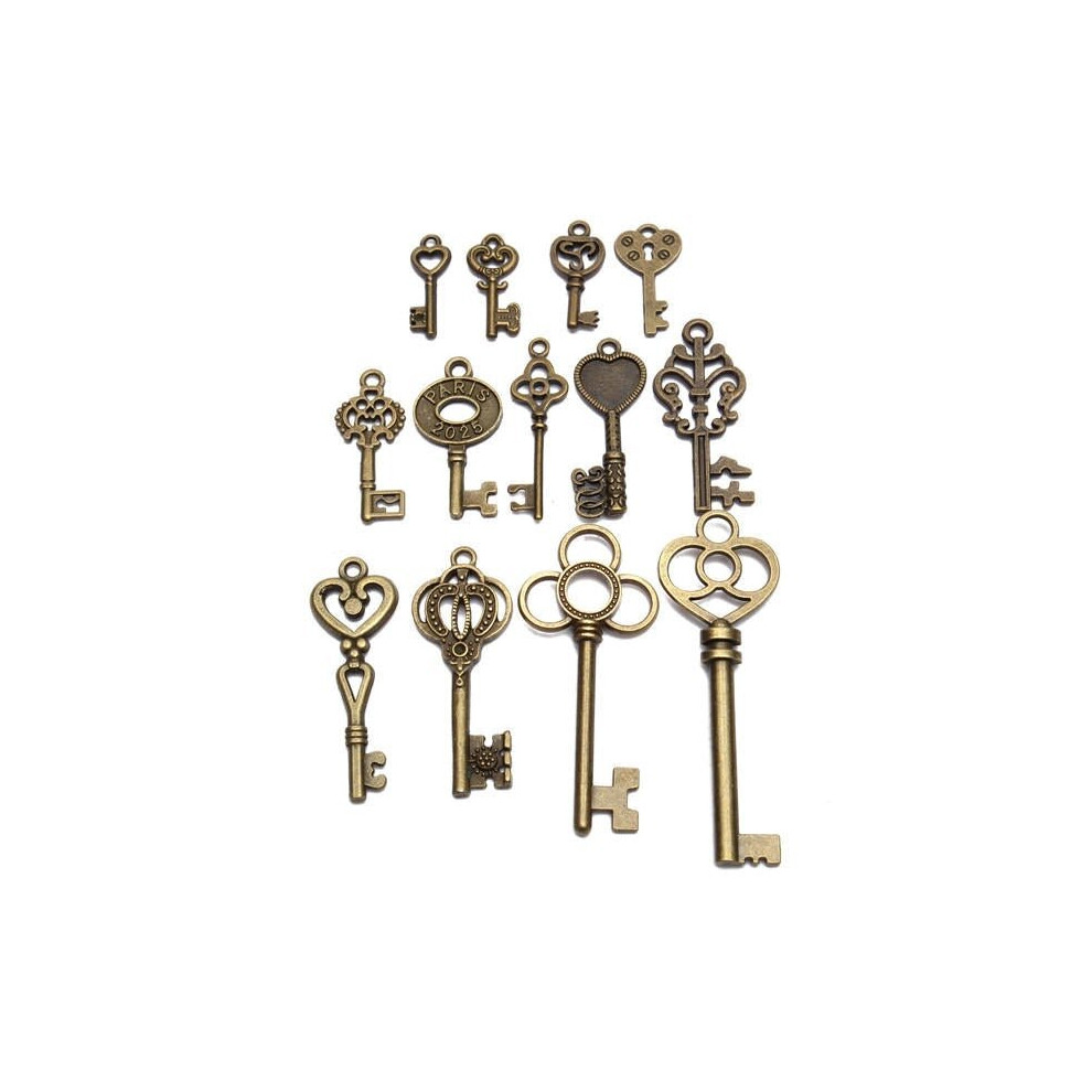 13pcs Antique Vintage Skeleton Key Lot Set Pendant Heart Bow Lock Steampunk Jewel