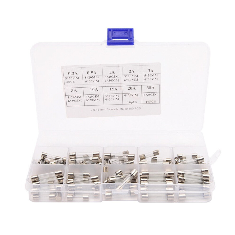 Fast-Blow Car Glass Fuses Tube Assorted Kit 100Pcs 3654659424099