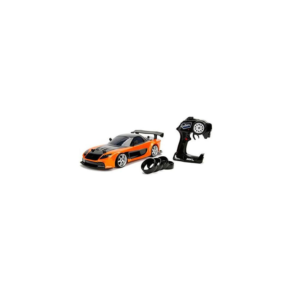 JADA 253209001 Fast And The Furious Toys Fast & Furious Mazda RX-7 RC Car with Radio Remote Control, Drift Function, 4 Tyres, USB Charging, Scale