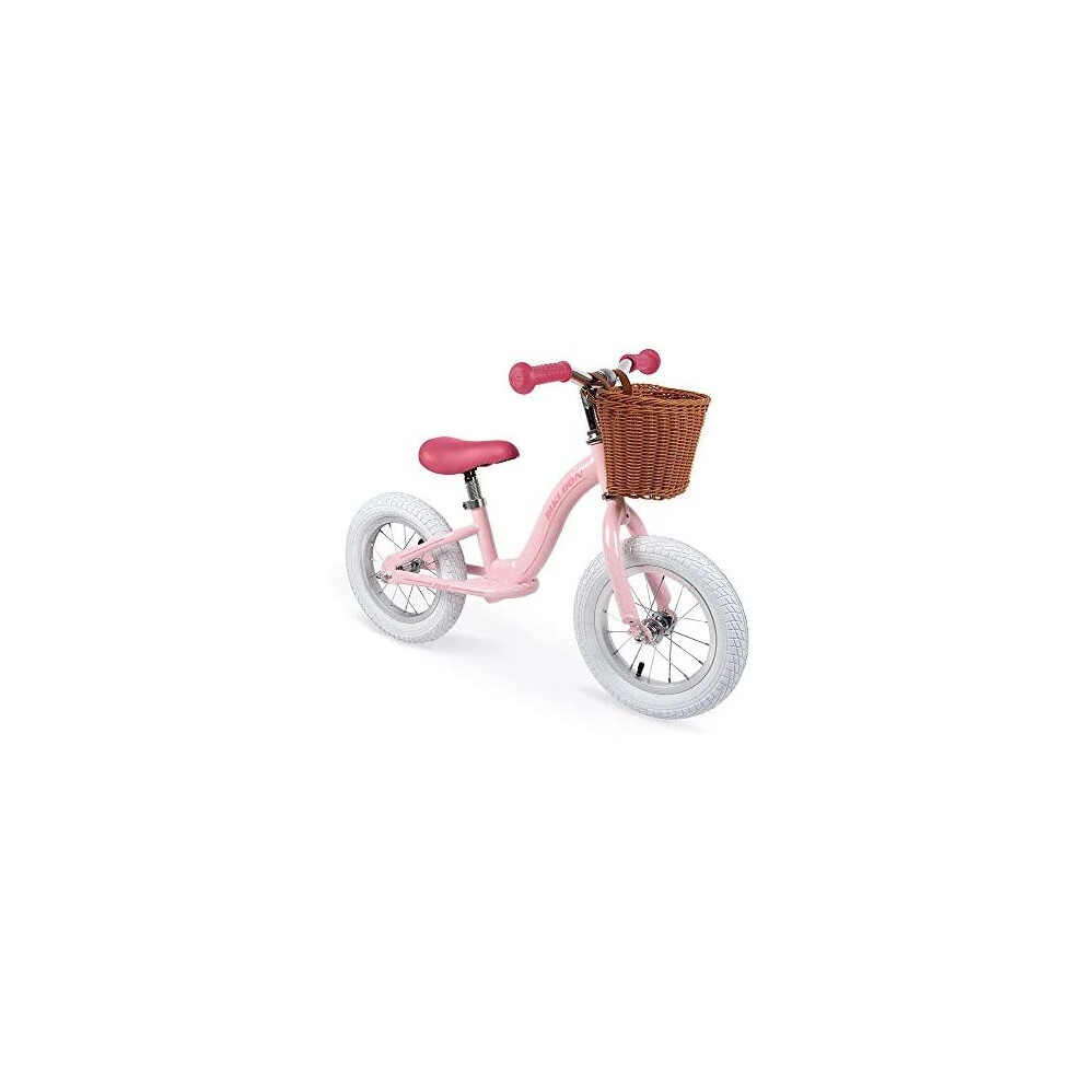 Janod - Metal Balance Bike - Retro Vintage Look - Learning Balance and Independence - Adjustable Saddle, Inflatable Tires - Basket Included - Pink