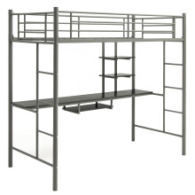 Metal Loft Bed Frame w/ Desk 2 Ladders & Full-length Guardrails