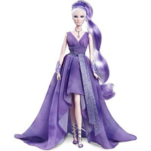 Poupée Barbie Crystal Fantasy Collection Améthyste (cheveux platine 33 cm) avec collier en véritable améthyste, robe et accessoires, cadeau pour