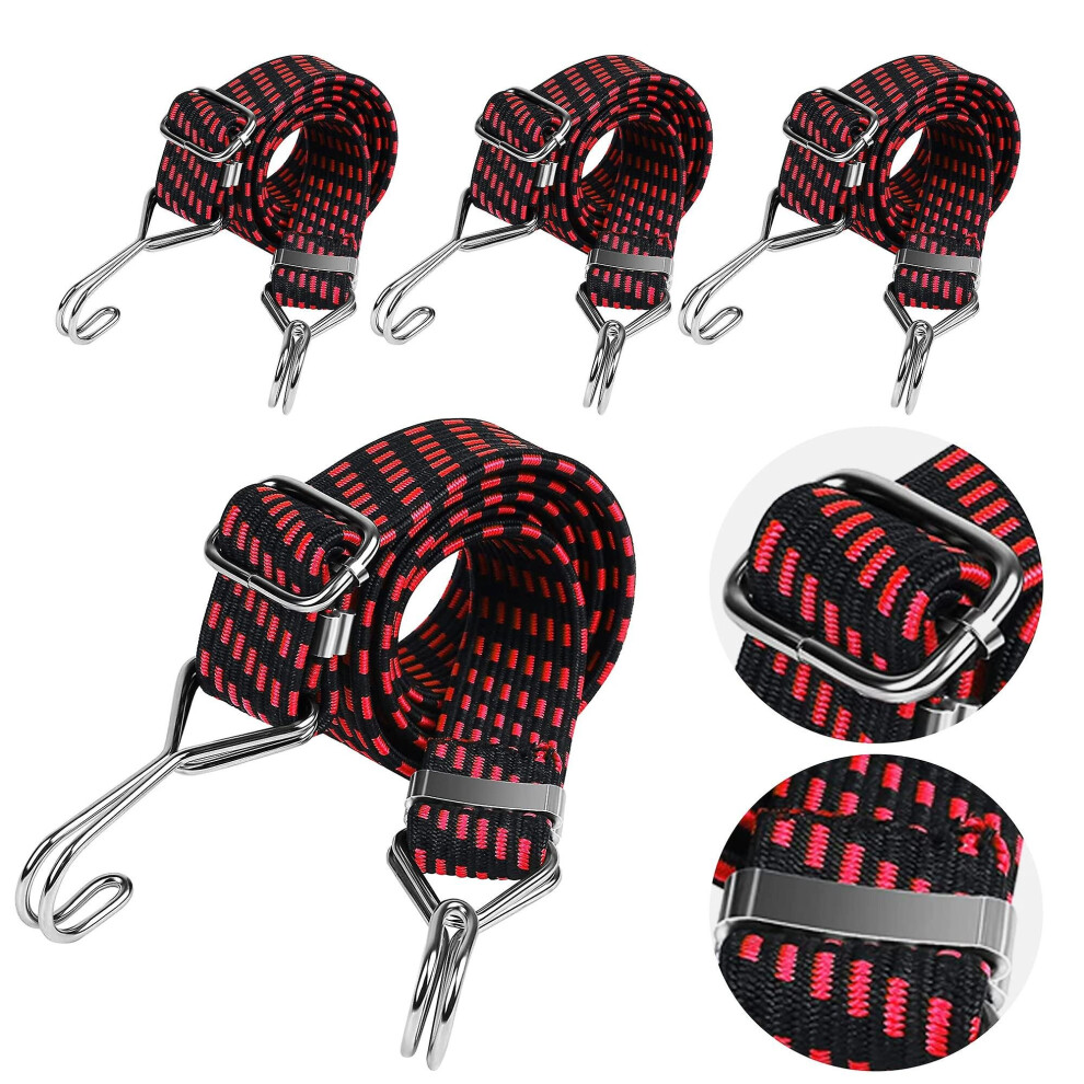 (Red) 4Pcs 1M Heavy Duty Straps Rope Flat Bungee Cord For Bike Luggage Rack Fixings 768645214304