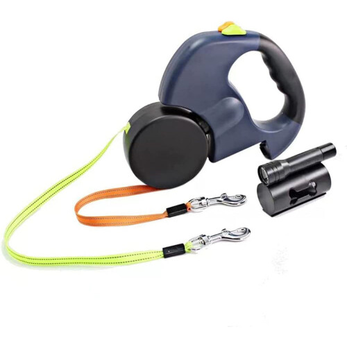 Double Retractable Dog Lead 360°No Tangle Retractable Pet Leash w/ LED