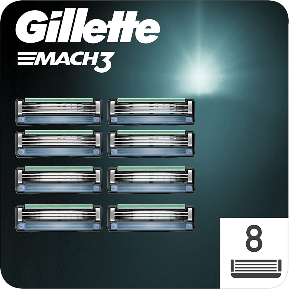 Gillette Mach3 Razor Blades Men, Pack of 8 Razor Blade Refills, Stronger Than Steel Blades (Packaging May Vary)