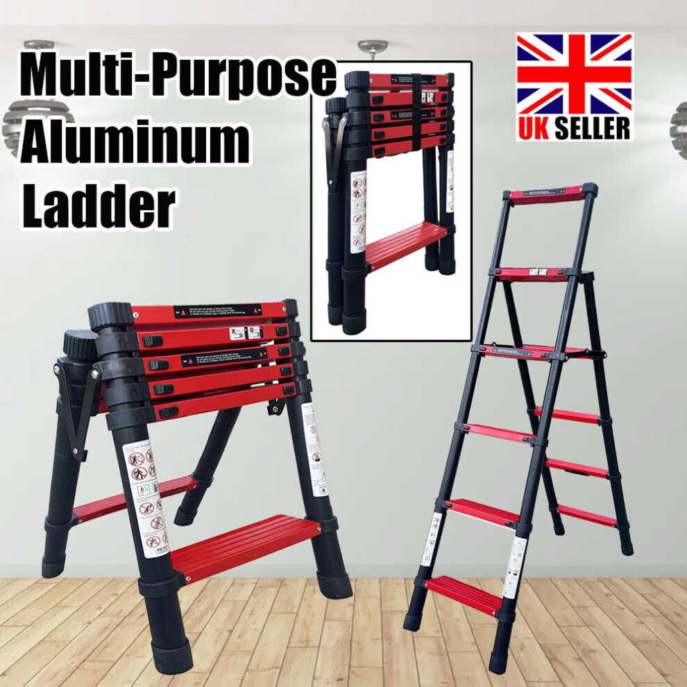 1.7M Aluminium Step Ladder Telescopic Folding Ladder Multi-Purpose