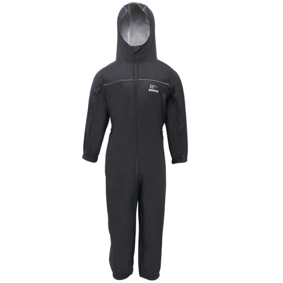 (Black, 4-5 Years) ZORAX 12M-12Y WATERPROOF Puddle All in One Childrens Kids Rain Suit Boys Girls