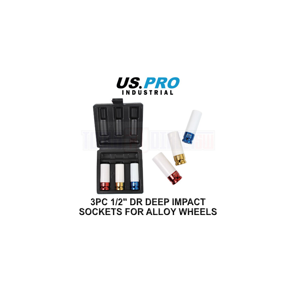 Us Pro Industrial 3Pc 1/2" Dr Deep Impact Sockets For Alloy Wheels 17, 19 & 21Mm 3857 5060848153004