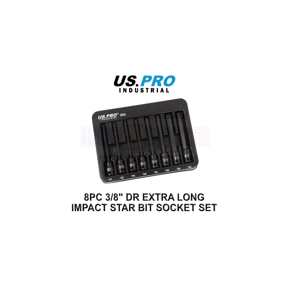Us Pro Industrial 8Pc 3/8" Dr Extra Long Impact Star Torx Bit Socket Set T25 - T60 3654 5060599869735