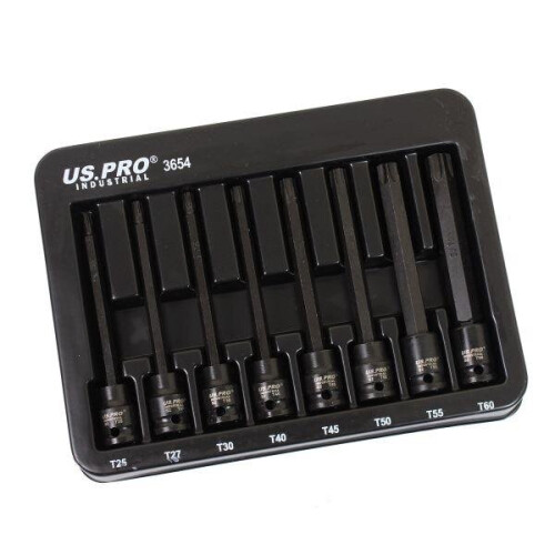 US PRO Industrial 8pc 3/8" DR Extra Long Impact Star Torx Bit Socket Set T25 - T60 3654 1