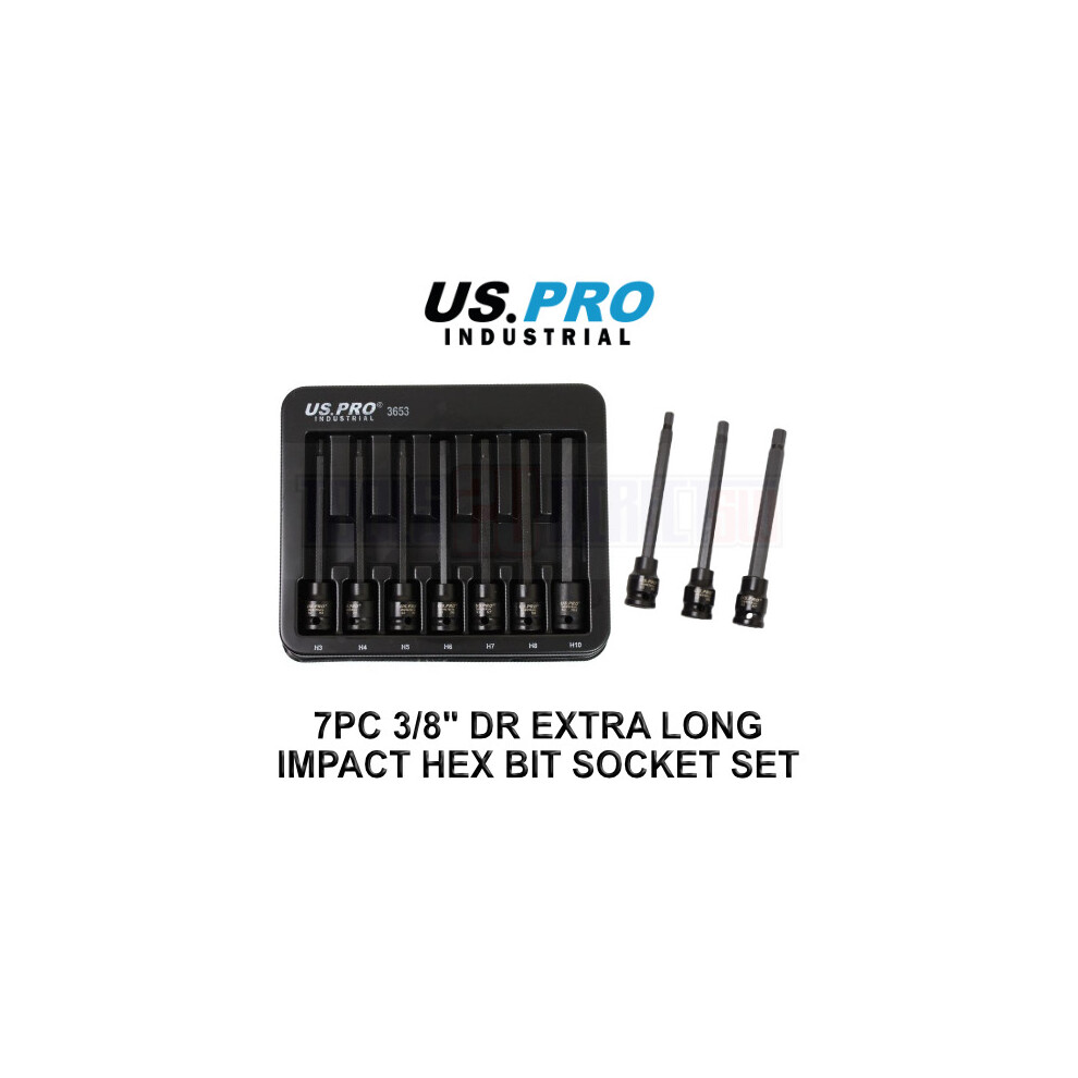 US PRO TOOLS 7pc 3/8"" DR Extra Long Impact Hex Bit Socket Set H3 - H10 3653 - Image 5