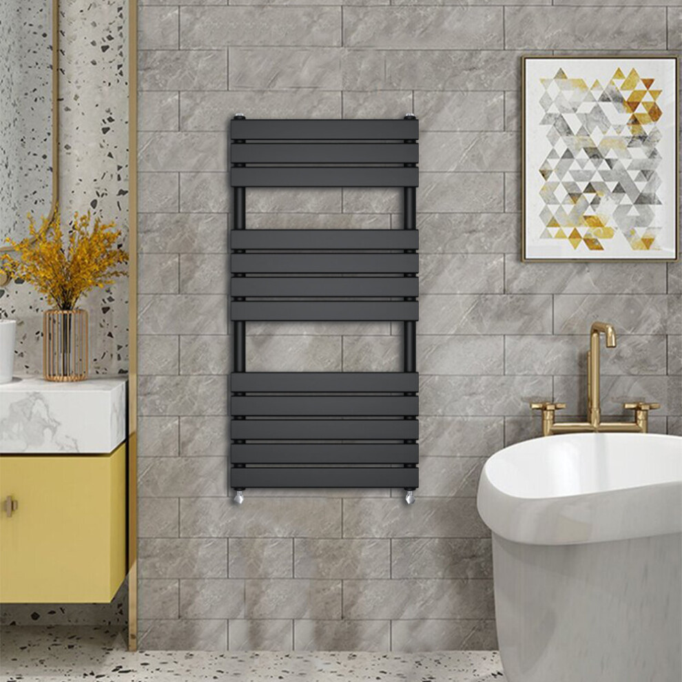 (1200x600mm) WarmeHaus - Minimalist Heated Towel Rail Radiator Bathroom Flat Panel Black