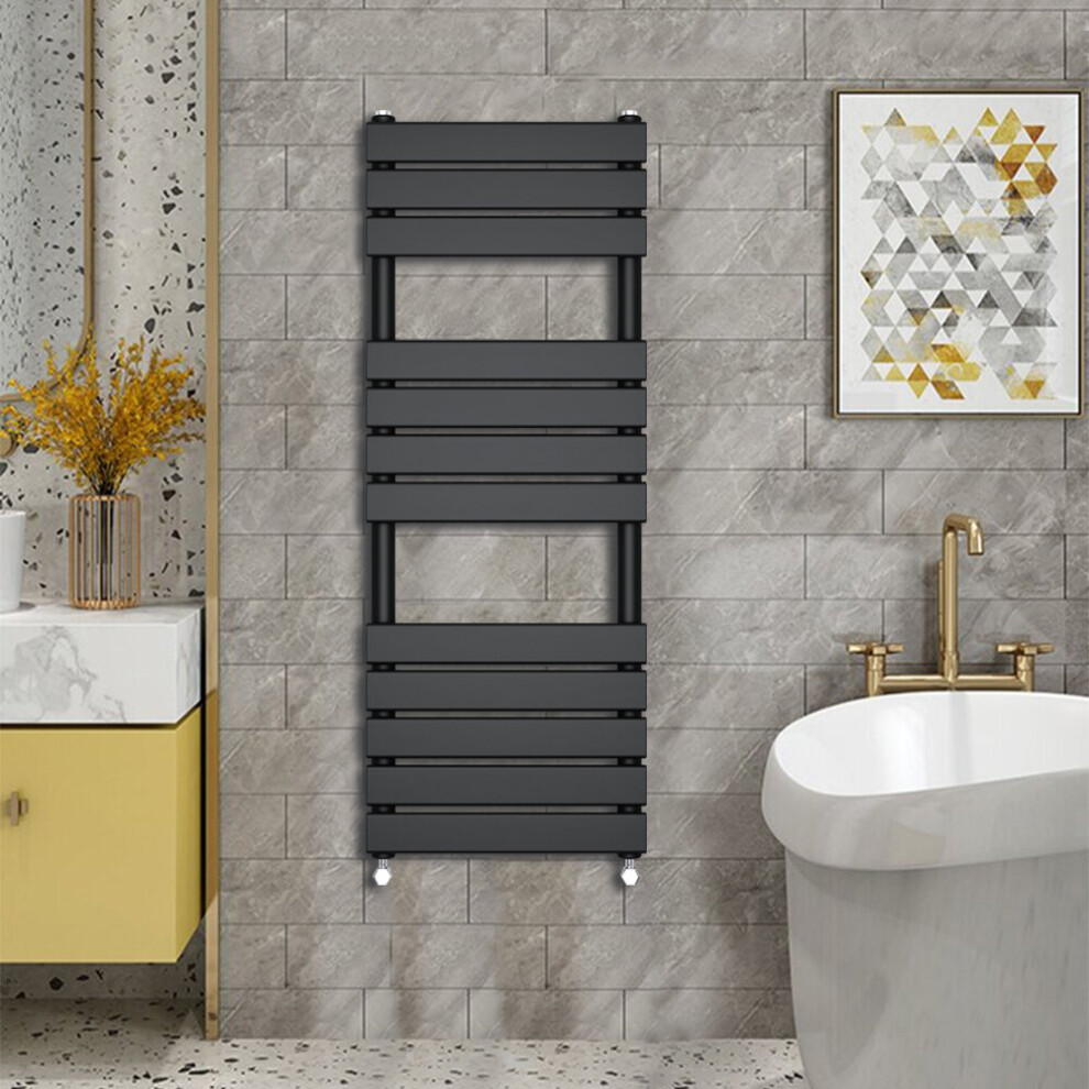 (1200x450mm) WarmeHaus - Minimalist Heated Towel Rail Radiator Bathroom Flat Panel Black