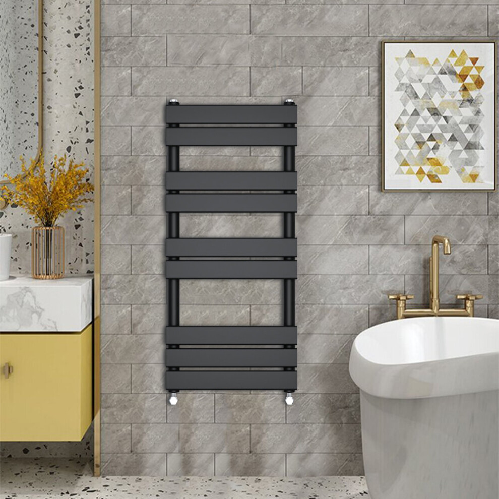 (1000x450mm) WarmeHaus - Minimalist Heated Towel Rail Radiator Bathroom Flat Panel Black