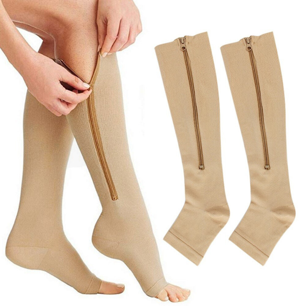 Compression Socks Zipper Leg Calf Sleeves Toeless for Swelling Pain Relieve 2 Pair