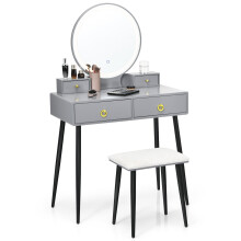 Dressing Table & Stool w/ 3-Color Adjustable & Dimmable LED Light