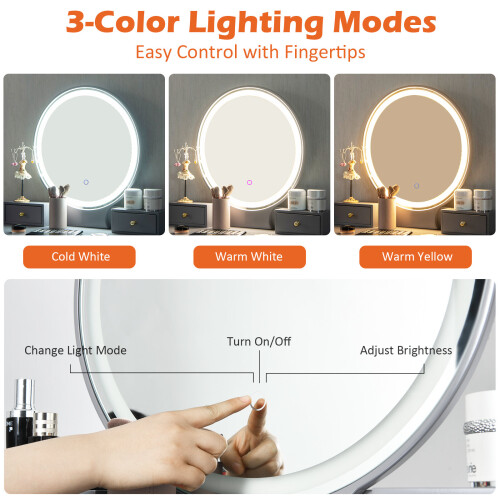Dressing Table & Stool w/ 3-Color Adjustable & Dimmable LED Light 1