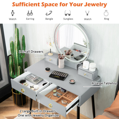Dressing Table & Stool w/ 3-Color Adjustable & Dimmable LED Light 2