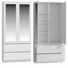 MODERN 2 Door Storage Mirror Wardrobe, Shelves And 2 Drawers - White