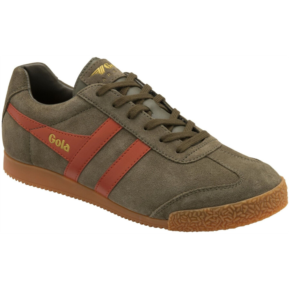 (8 UK 42 EU 9 US) Gola Harrier Khaki Orange Spice Mens Suede Trainers