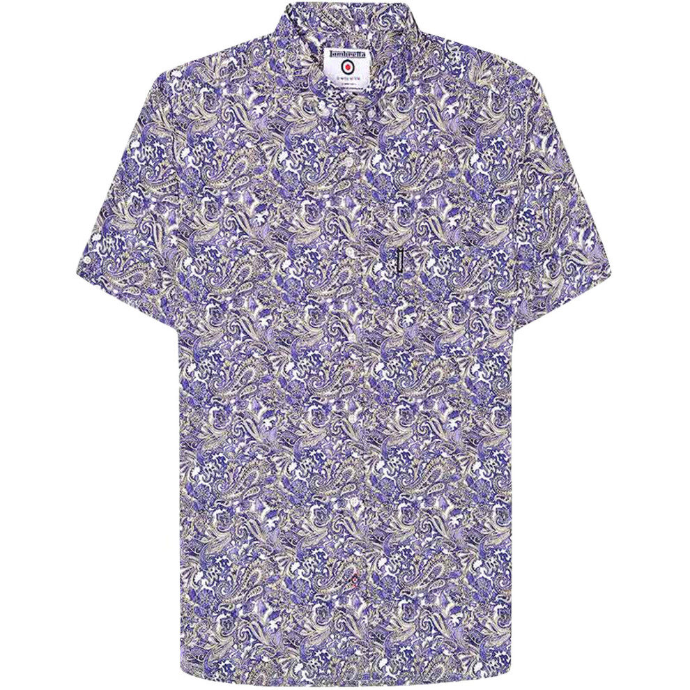 (S, Multi) Lambretta Mens Short Sleeve Button Front Cotton Paisley Shirt - Multi