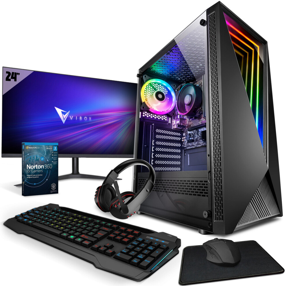 ( I-24 | AMD Ryzen 3200G | Vega 8 | 16GB RAM | 1TB HDD | 240GB SSD | Win 11 | WiFi | 24" Monitor Bundle ) Vibox I Gaming PC